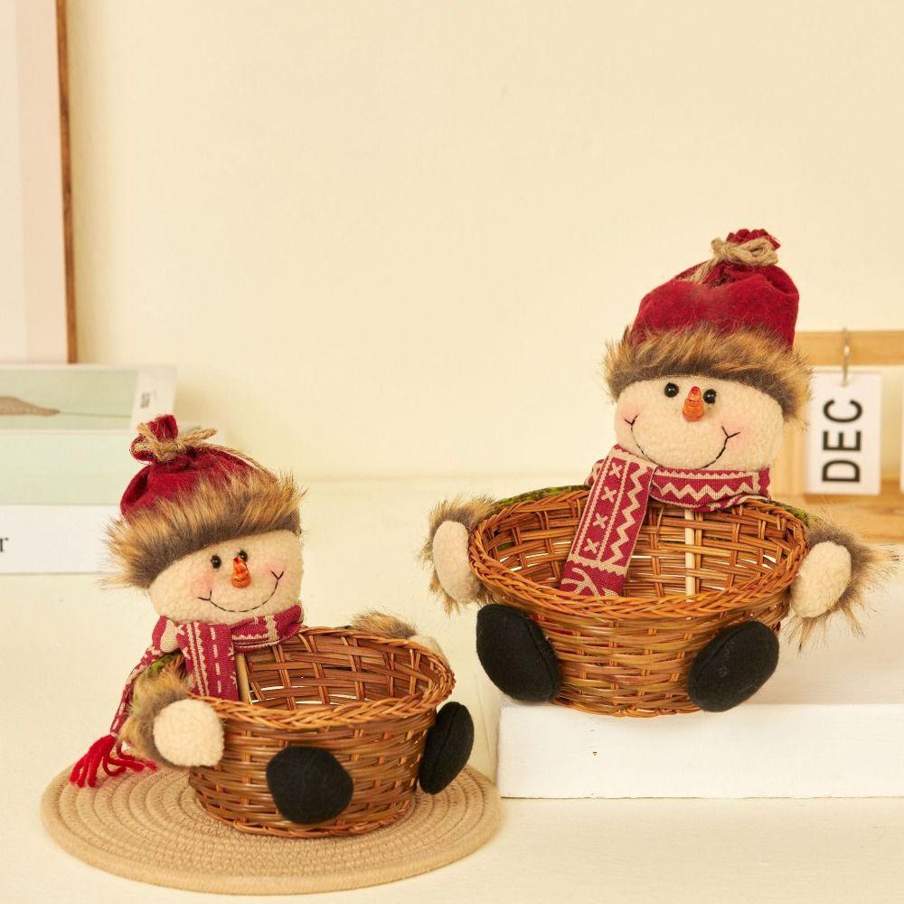 Rattan Candy Storage Basket Snowman Elk Easter Rattan  Basket Christmas Candy Basket  Christmas