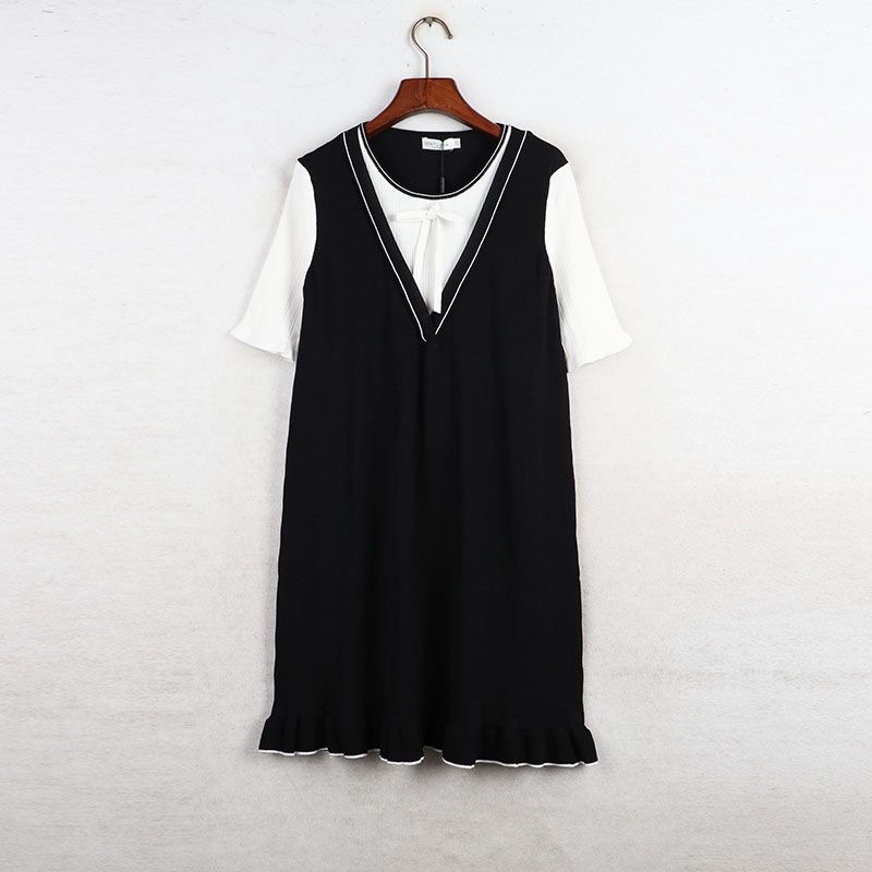 

Sunshine House Summer New Arrival K-style Women s Clothing Domestic Counter Shangdu Home Ice Silk Short Sleeve Preppy Style Knitting Dress Black Bust size 90-96