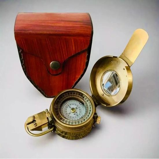 Vintage-Style Solid Brass Military Pocket Compass With Leather Case Home Decor Birthday gift