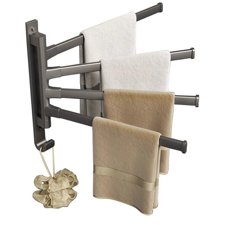 Modern Minimalist Space Aluminum Rotating Bathroom Towel Rack With No Drill Mount For Home Use
