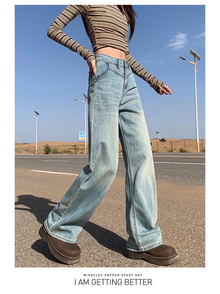 Damen Retro High-Waist Fleece Slim Wide-Leg Jeans - Herbst/Winter 2025 Kollektion