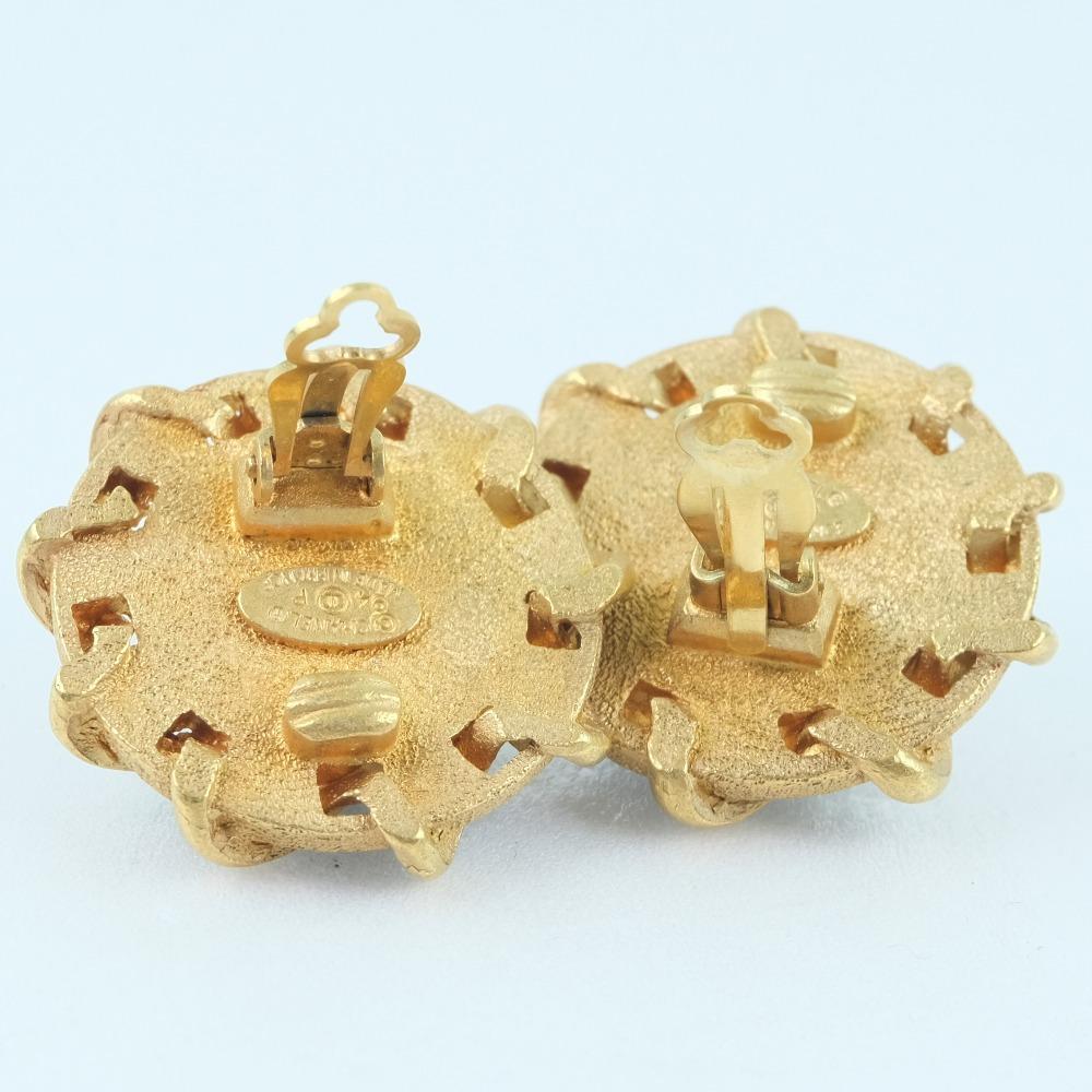 Chanel COCO Mark Earring Gold/black Plated Gold/leather 24.1g Women Used