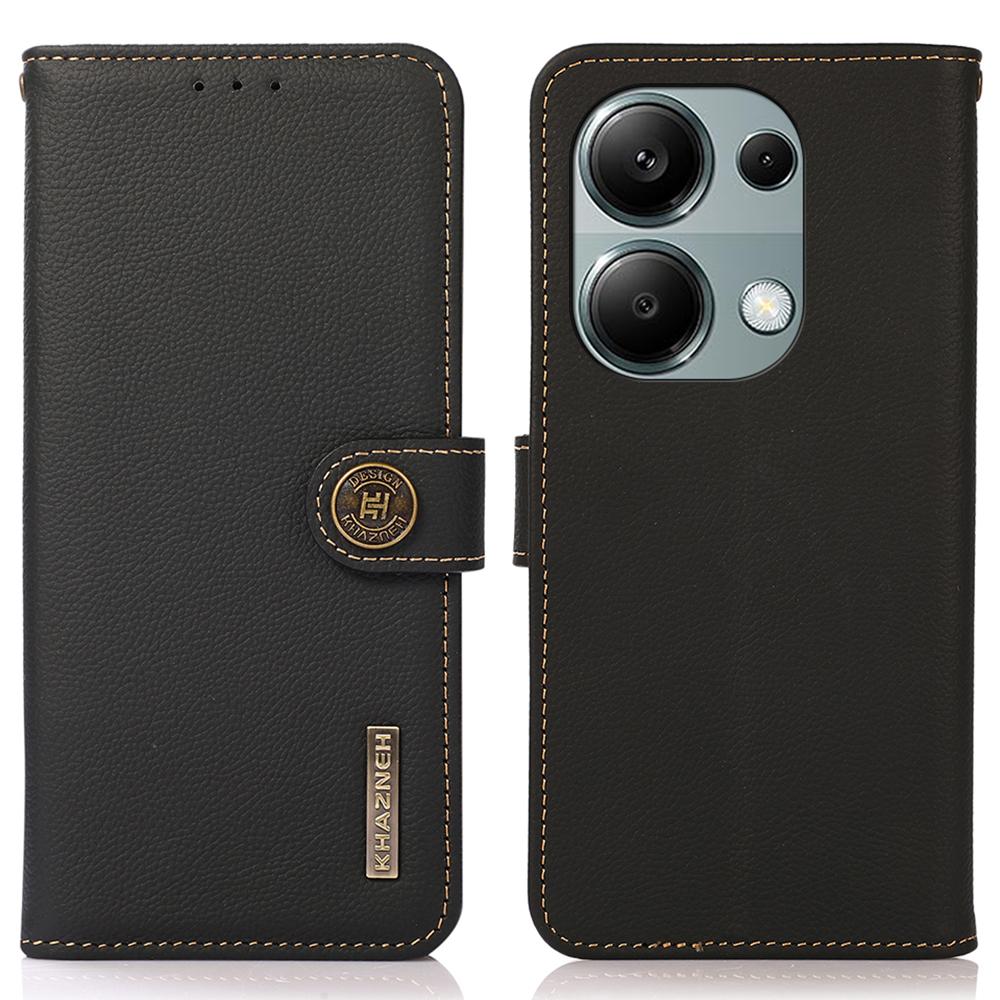 

KHAZNEH Чехол для Xiaomi Redmi Note 13 4G из натуральной коровьей кожи, чехол-кошелек для телефона с защитой от RFID Black