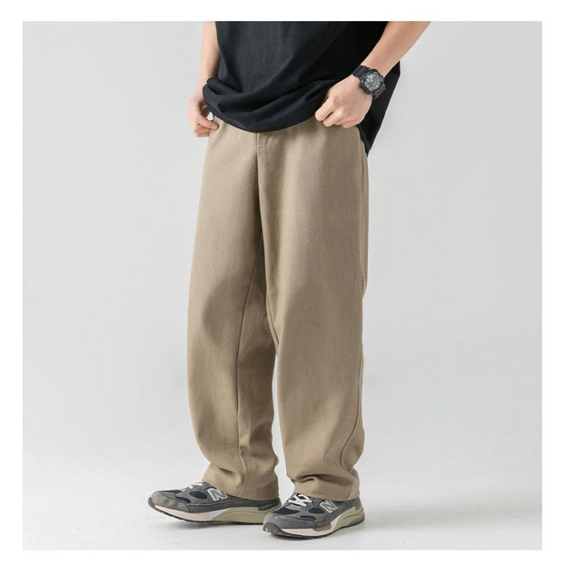 Men S Vintage Loose Fit Cotton Casual Solid Long Trousers