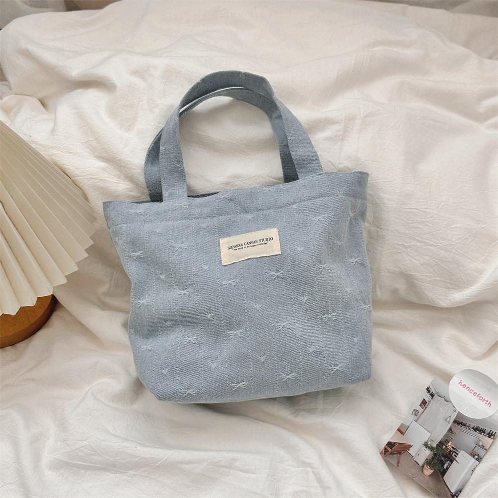 

Style Street Fashionable Denim Lunch Bag For Office With Double Shoulder Straps And Bow Unique