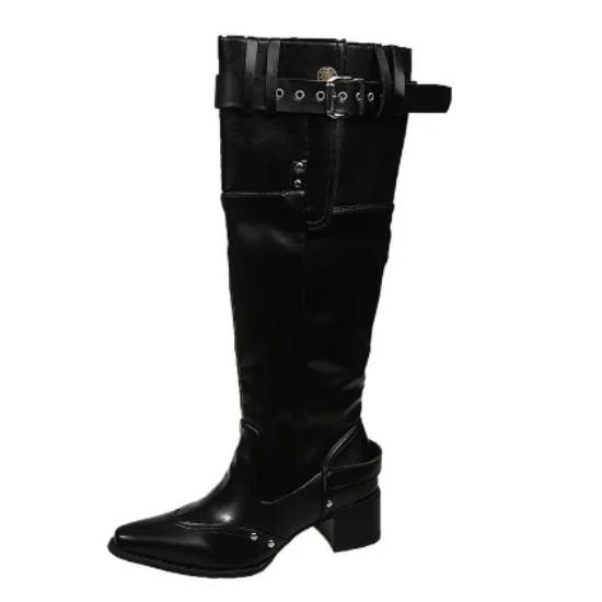 Pointed Toe Women High Boots Designer Fashion Shoes High Heels Chunky Elegant Shoes  Winter Trend Women’s Motorcycle Botas