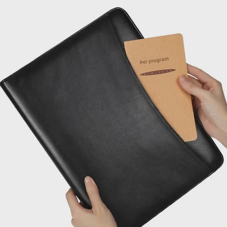 Leather A4 Zippered Business Manager Folder for Contracts and Documents