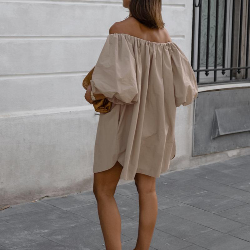 Seksowna sukienka khaki z odkrytymi ramionami i bufiastymi rękawami, modna krótka sukienka dla kobiet