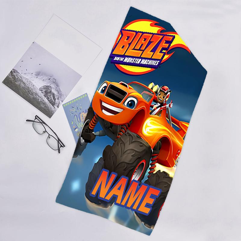 1pc Blaze and the Monster Machines2 Beach Towel with Custom Name, Beach/Swimming/Bath/Picnic/Camping Towel, Suitable for Seaside Beaches