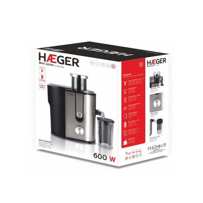 Centrifugeuse - HAEGER - Mini Juicer - 600 W - Gris - Extraction de jus