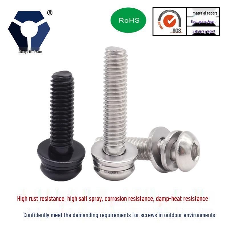 ISO7380 Hex Socket Screw with Flat Washer, 304 Stainless Steel, Black Dacromet Finish, Salt Spray Resistant