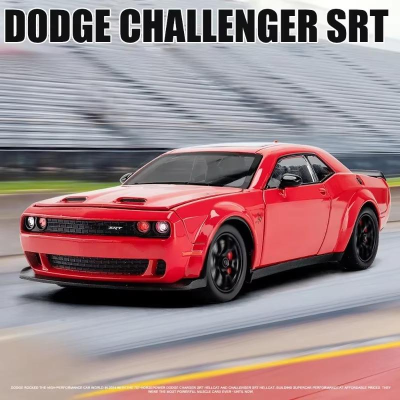 1:24 Dodge Challenger SRT Hellcat Alloy Muscle Car Model Die-cast Metal Sports Car Ornaments Vehicle Model Sound and Light Children's Toy Boy Gift
