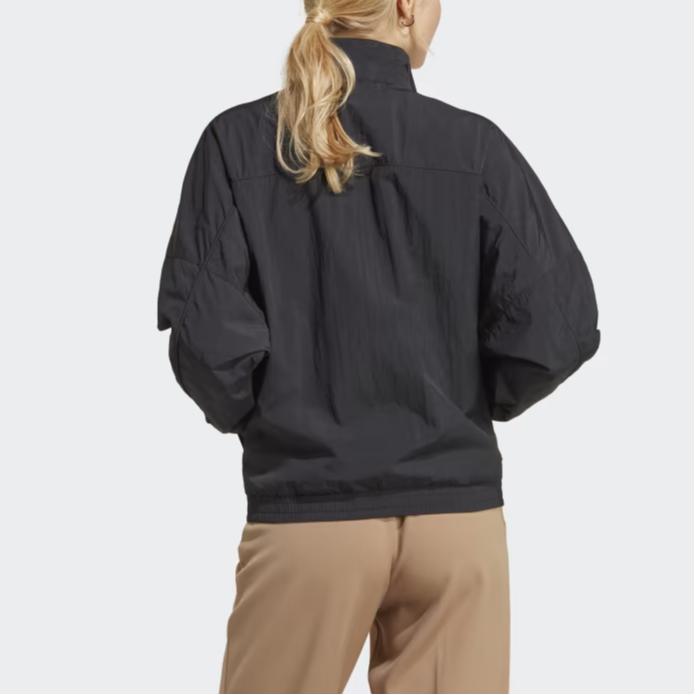 Adidas Solid Color Stand Collar Loose Zip Long Sleeve Jacket Women Jacket Black IC5308