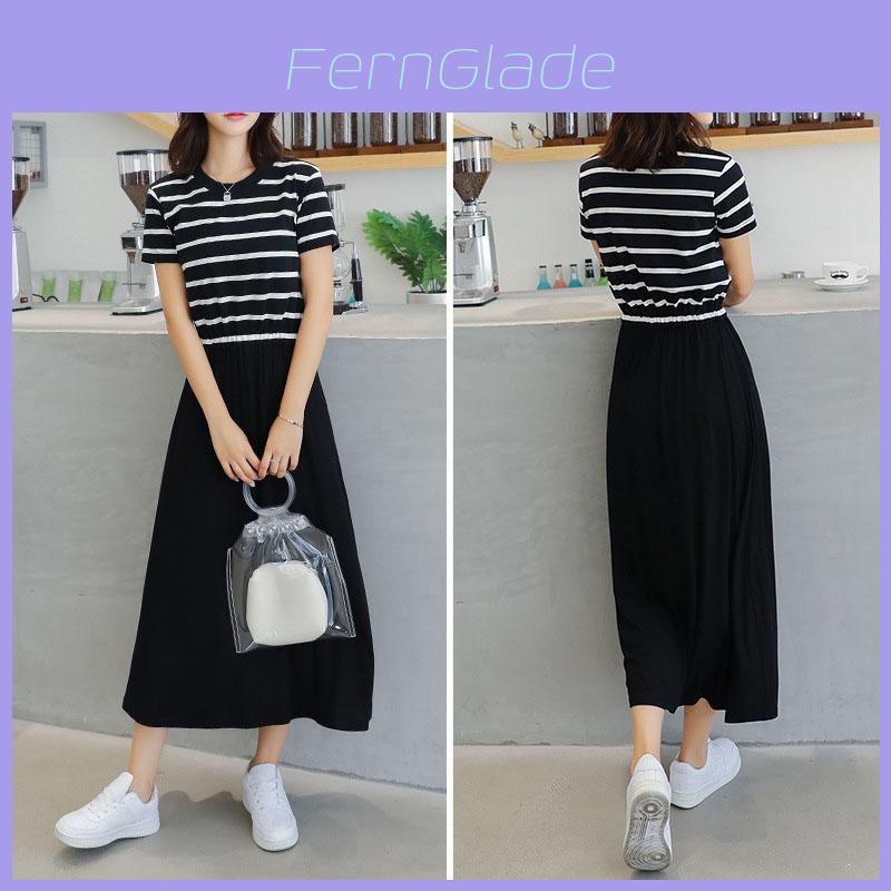 Premium Quality Women Summer Dress Casual Stripe Tank Short Sleeve Long Dress For Versatile Summer Style
