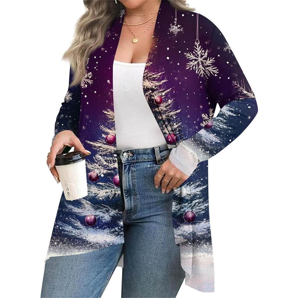Women's Fall And Winter Fashion Casual Print Long Sleeve Mid-Length Cardigan Jacket