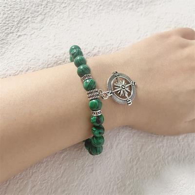Brățară din piatră naturală autentică în stil simplu pentru bărbați Brățară busolă pirat vikingă cu ochi de tigru Braslet Accesorii pentru petrecerea timpului liber