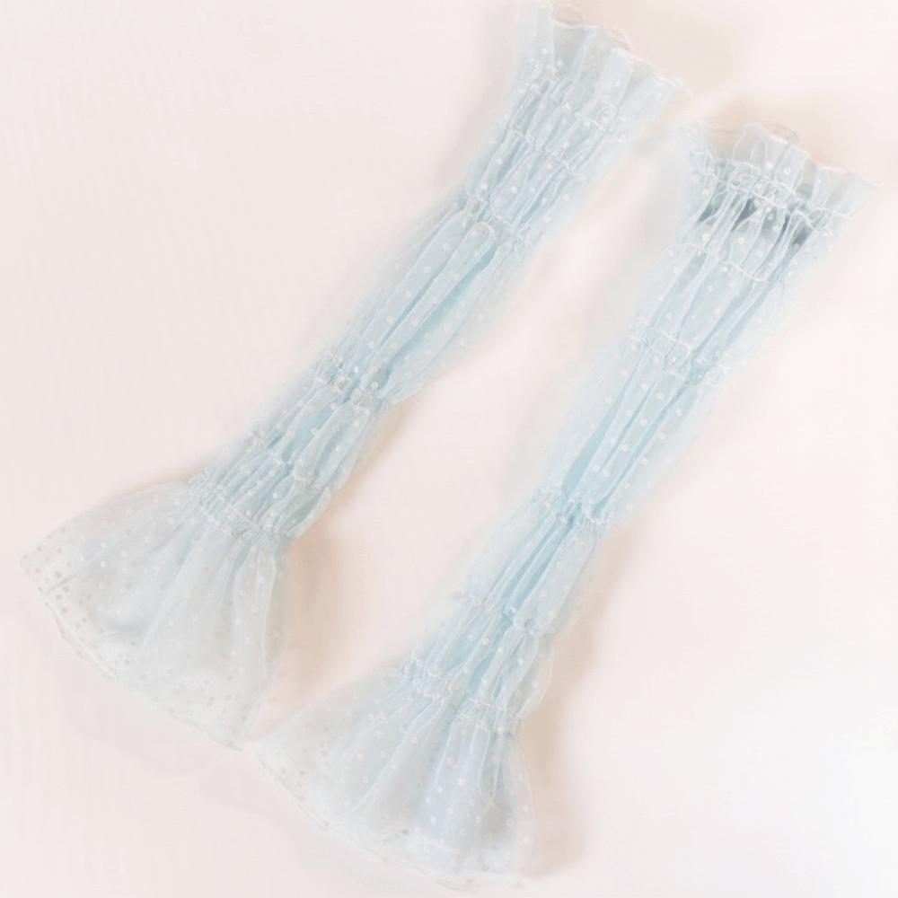 Fingerless Lace Arm Sleeves Polka Dot Lace Arm Cover Fashion Fingerless Long Gloves  Women Blue