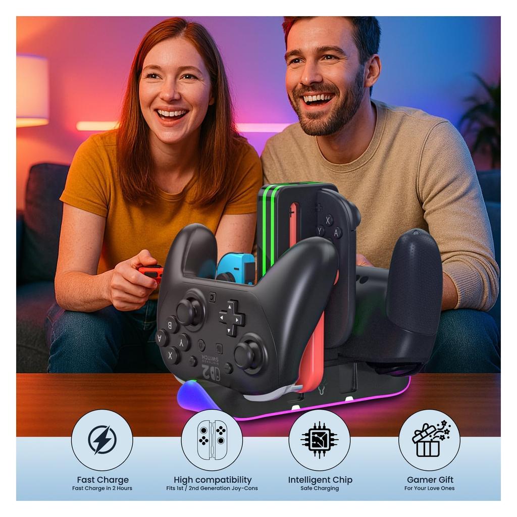 RGB Charging Dock for Switch 2 Controllers 6-in-1