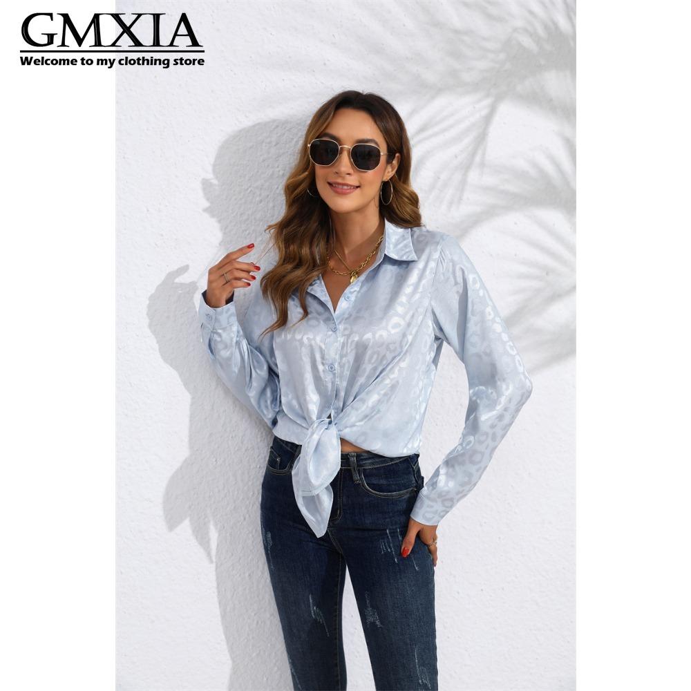 GMXIA Women's Fashion Casual Leisure Long Sleeve POLO Neck Blouses & Shirts