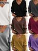 New woMen's Style Knit Top Women Loose V-Neck Casual Versatile Knit Sweater