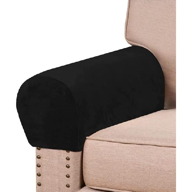 2er-Pack Samt Stretch Armlehnenbezüge - Rutschfeste Sofa Sesselbezüge, Weiche Elastische Armschoner für Wohnzimmer Couch, Bürostuhl, Sessel