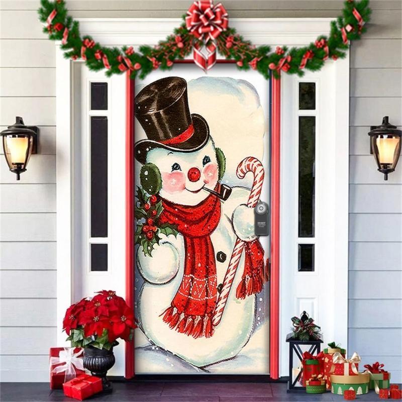 Christmas Party Background Decors Durable Polyester Door Hanging Tapestry Easy Mount