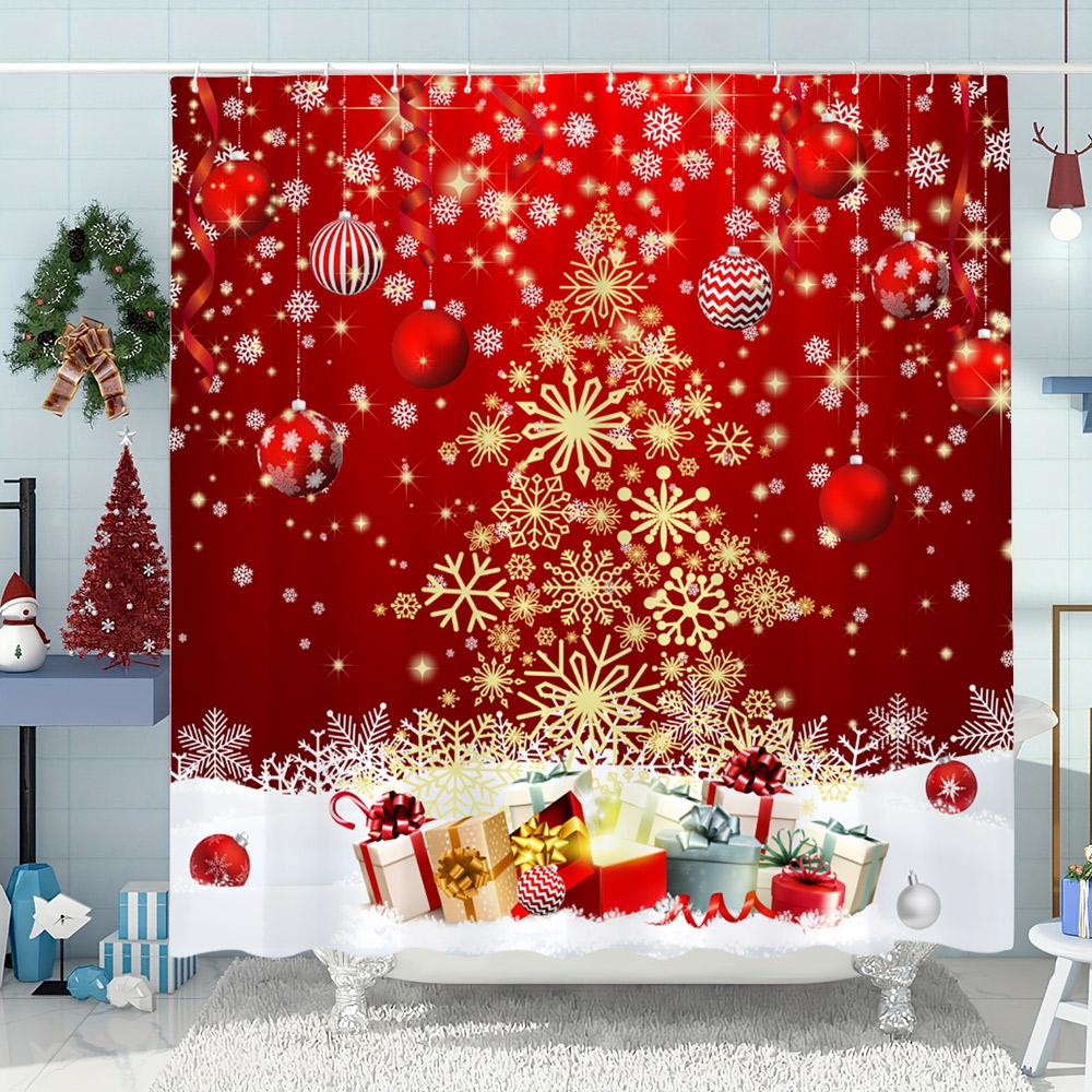 Funny Christmas Bathtub Cat Print Shower Curtain Moose Snowman Christmas Decor Polyester Fabric Shower Curtains Bathroom Decor