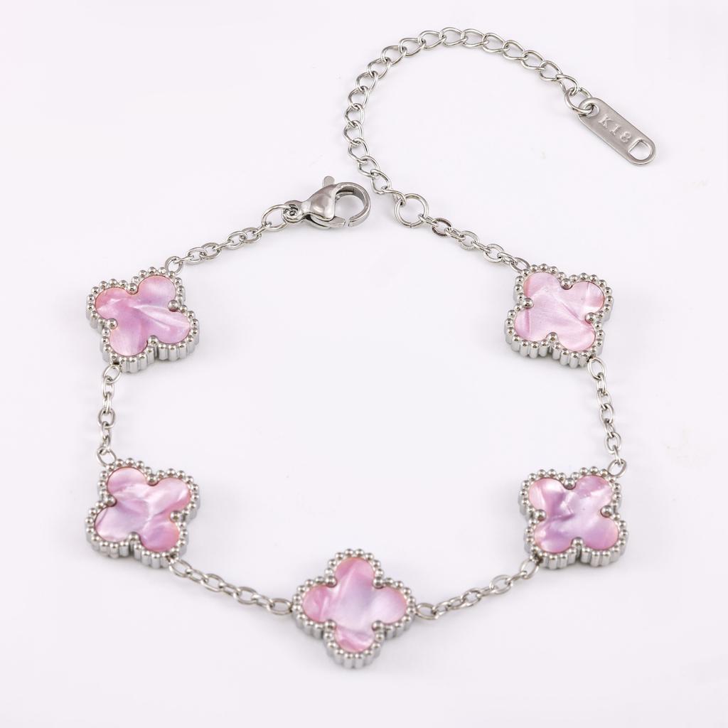 13mm Four Leaf Clover Bracelet Non Fading Double Sided Lucky Fritillaria Fashion Premium Silver