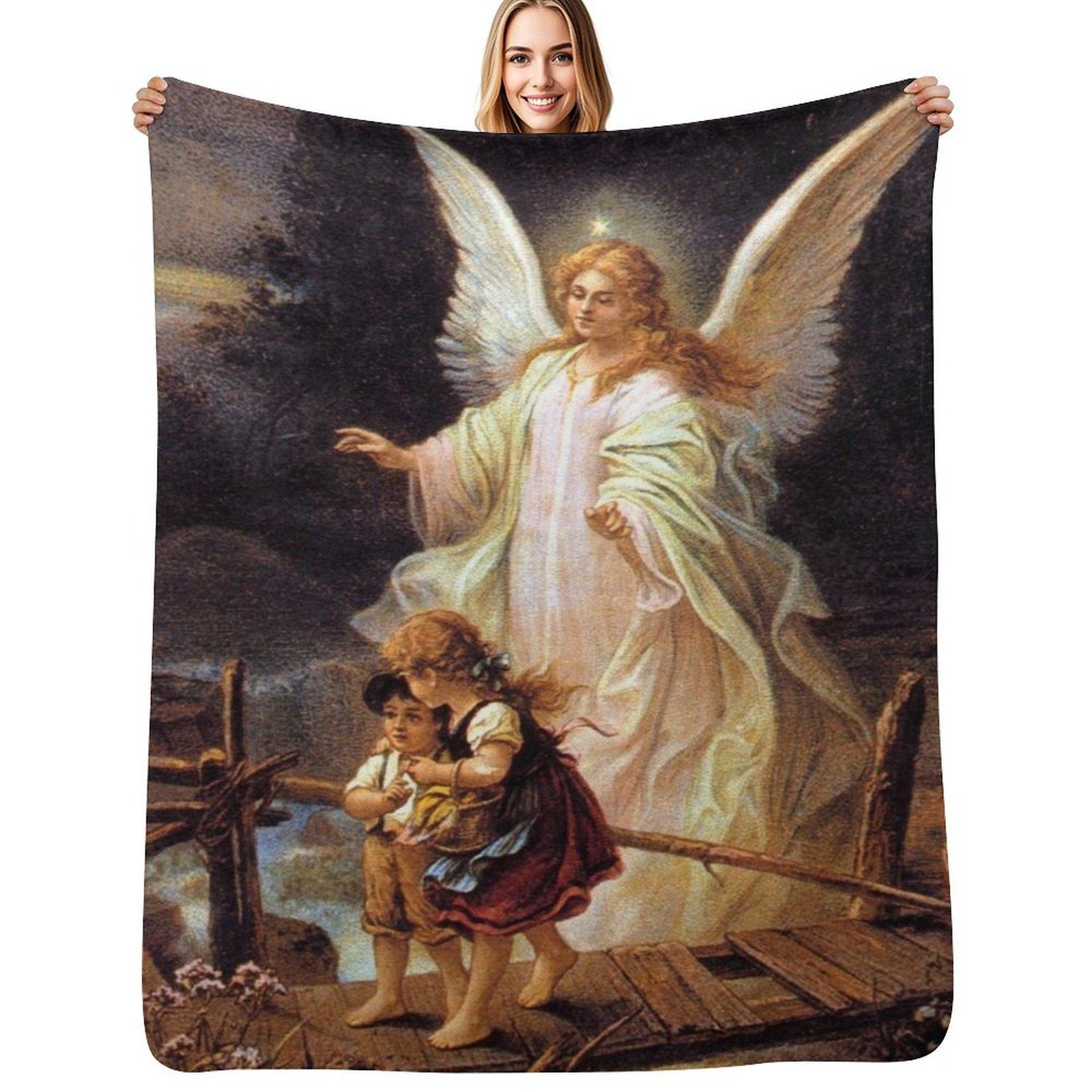 guardian angel Throw Blanket Lightweight Cozy Blanket for Bed Sofa Size: 75*100cm, Weight: 230 GSM