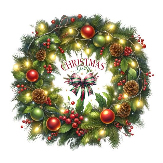 

Christmas Ball Wreath Bow Wall Decals Removable PVC Stickers for Living Room Bedroom Self-Adhesive Holiday Decor зелёный
