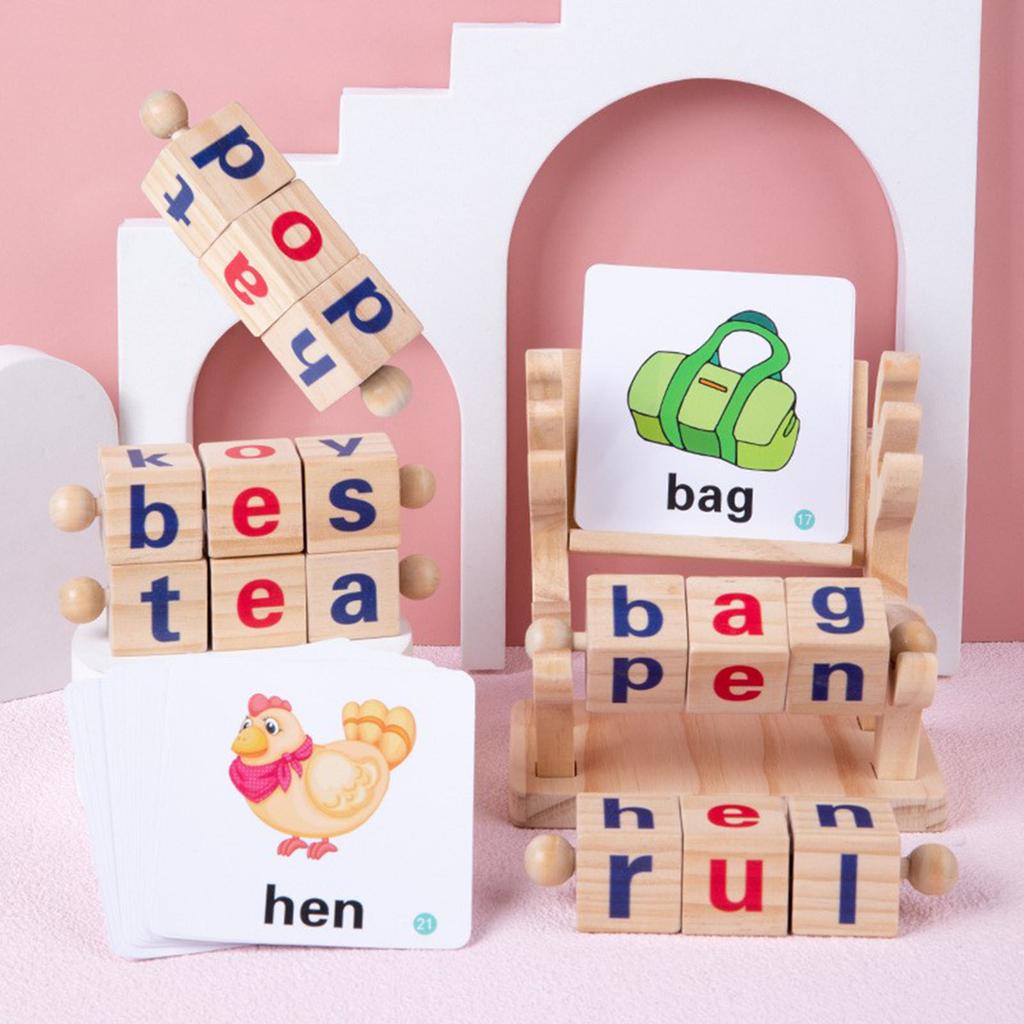 Matching Letter Game Spelling Reading English Alphabet Wooden Letters Card Mat- Game Children Pre-school Learning Language Toys