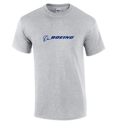 Boeing Niebieskie Logo Samolot Lotnictwa USA Samolot Jet 747 787 Geek Sport Szary Bawełniany T-shirt