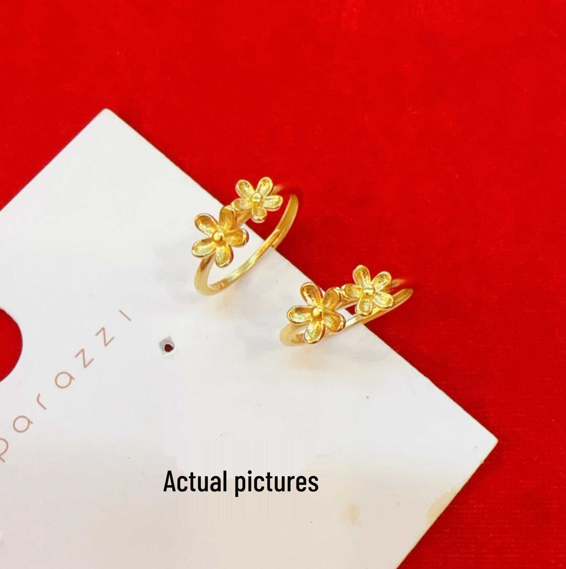 Fashionable Golden Camellia Flower Open Ring for Women