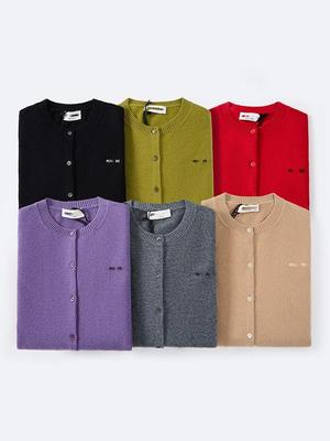 Miu Miu Series Women's Slim Fit Round Neck Long Sleeve Knitted Cardigan Sweater