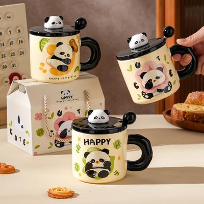 Creative Cartoon Ceramic Cup with Cover with High Appearance Cute Office Couple Water Cup Gift Box Hand Gift Mug