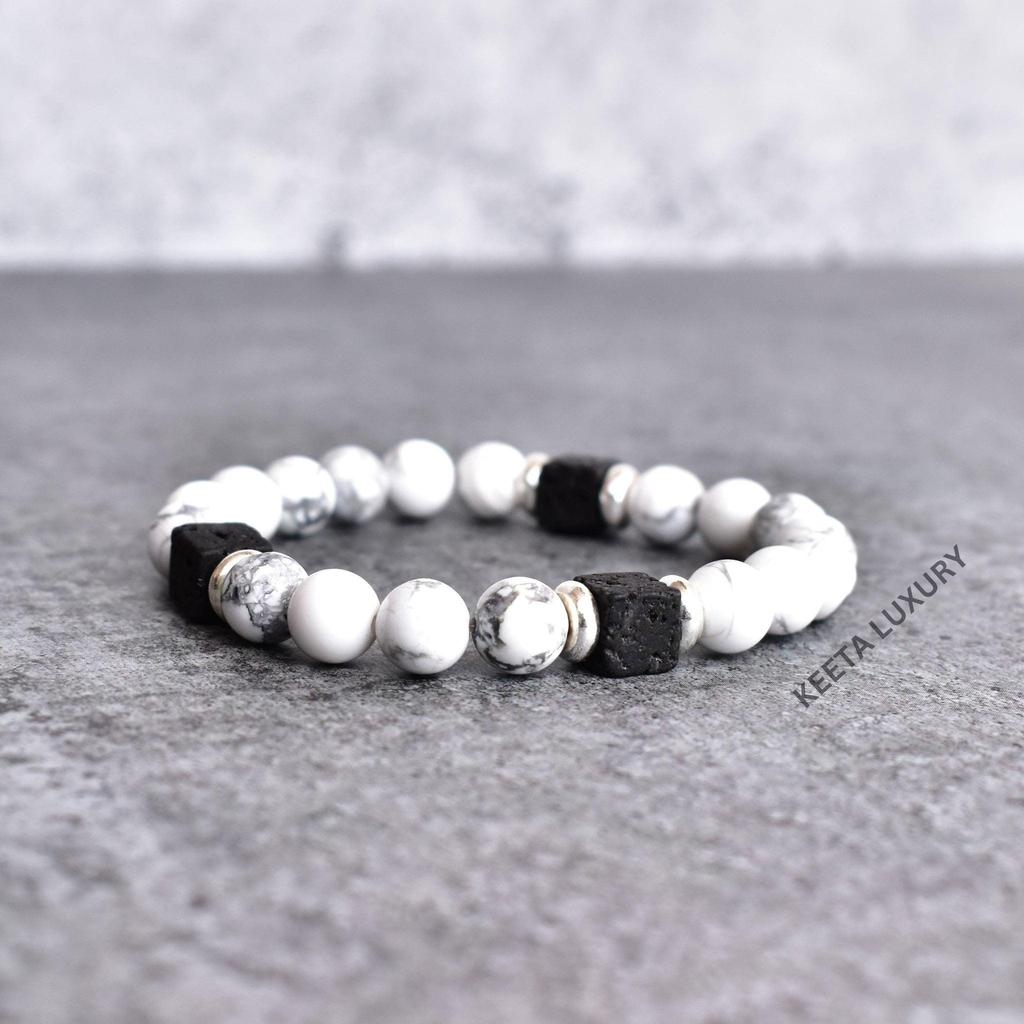 Howlite and Lava diffusible beaded Bracelet Stylish gemstones bracelets for men Stretchable bracelets diffuser bracelets gift for him