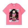 275 GSM Washed T-shirts 100% Cotton Demon Slayer V70 Nezuko Flower Print Unisex Heavy Cotton T Shirt