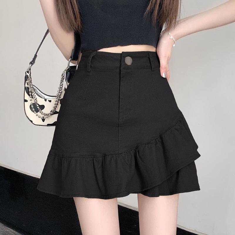 

Женская черная миди-юбка А-силуэта с оборками и высокой талией - Весенне-летняя облегающая, с защитой от просвечивания, стройнящая. S чёрный