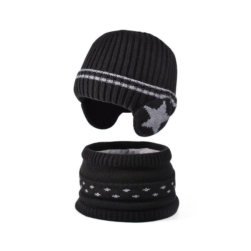 Children's Hat Scarf Suit Winter Velvet Warm Ear Protection Coldproof Knitted Wool Cap Boys Girls Pullover Cap