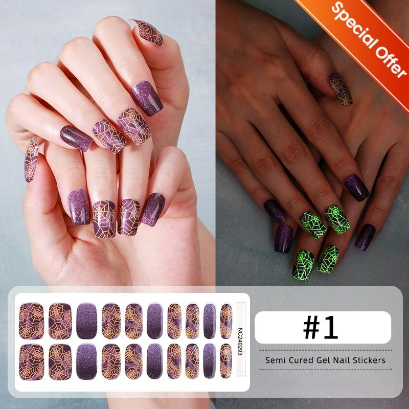 20Tips Gradient French Semi-cured Gel Nail Sticker UV Lamp Needed Full Cover Nail Gel Polish Wraps Manicure Press On Nails Decal