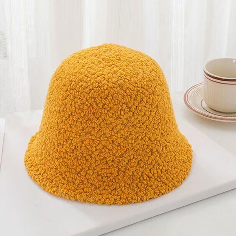 Hat Female Autumn and Winter Bucket Hat Granular Velvet Beautiful Girl Bucket Hat Cute Sweet Little Girl Versatile