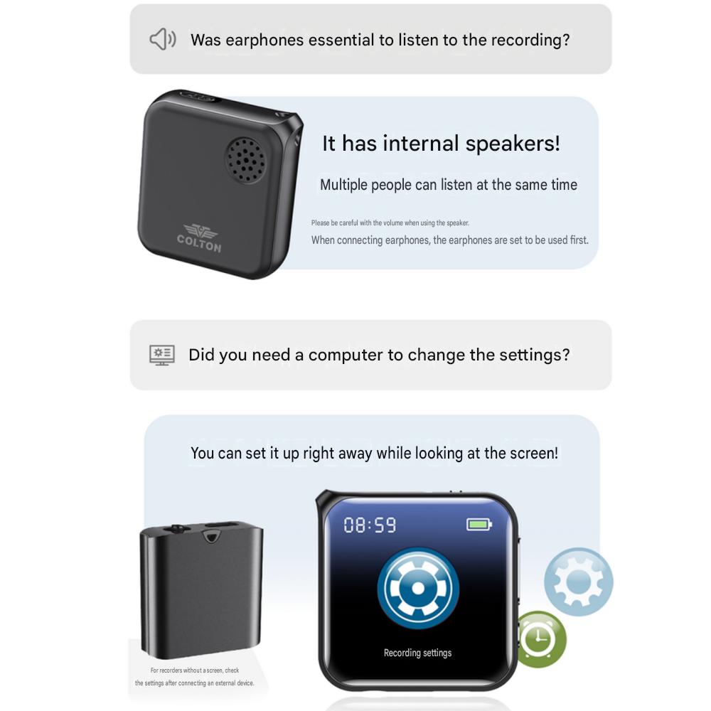 Colton Ultra-compact Voice Recorder 32GB 50-Hour Long-Lasting Portable Small