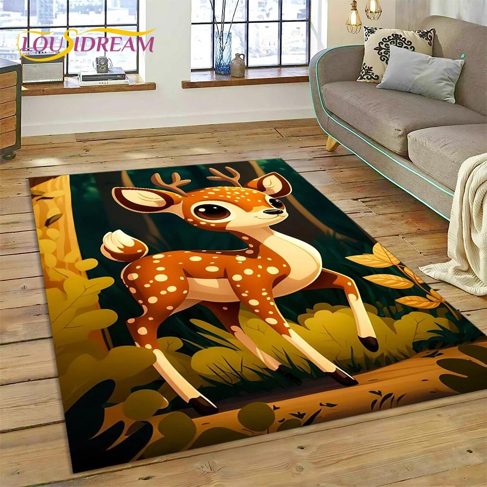 Dream Christmas Elk Sika Deer Cartoon Area Rug,Carpet Rug for Home Living Room Bedroom Sofa Doormat Decor,kid Non-slip Floor Mat