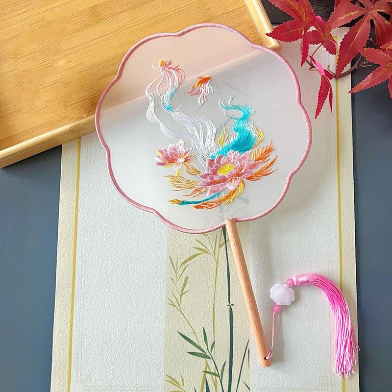 Vintage Doppelseitiger Fächer Blume Stickerei Handfächer Traditionelle Chinesische Kunst Handwerk Hanfu Tanzparty Zubehör Performance Requisiten
