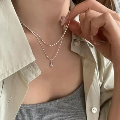 2025 New Daily Simple Double Layer Water Drop Necklace for Women Personalized and Sophisticated Collarbone Chain