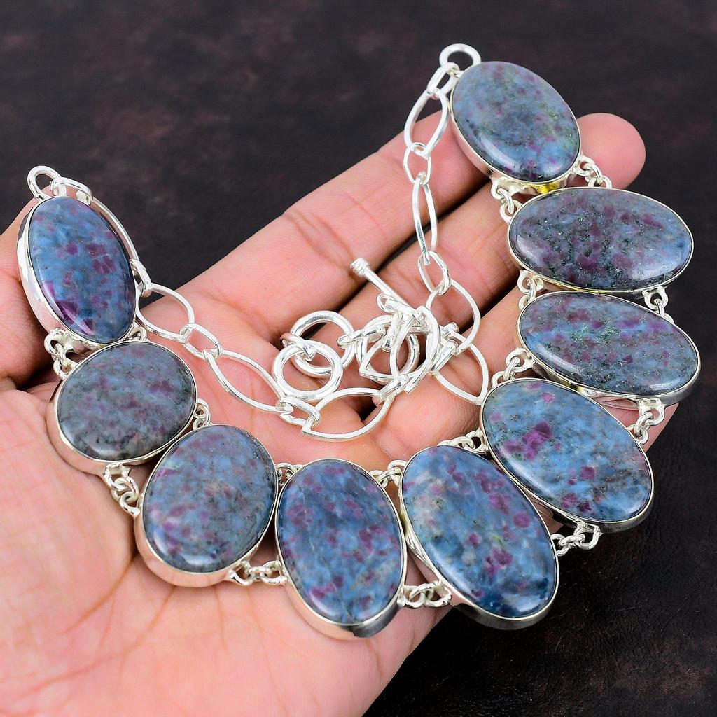 Ruby In Blue Kyanite Necklace 925 Sterling Silver Necklace Adjustable Chain Necklace Gemstone Handmade Jewelry Gift For Women Unique Jewelry