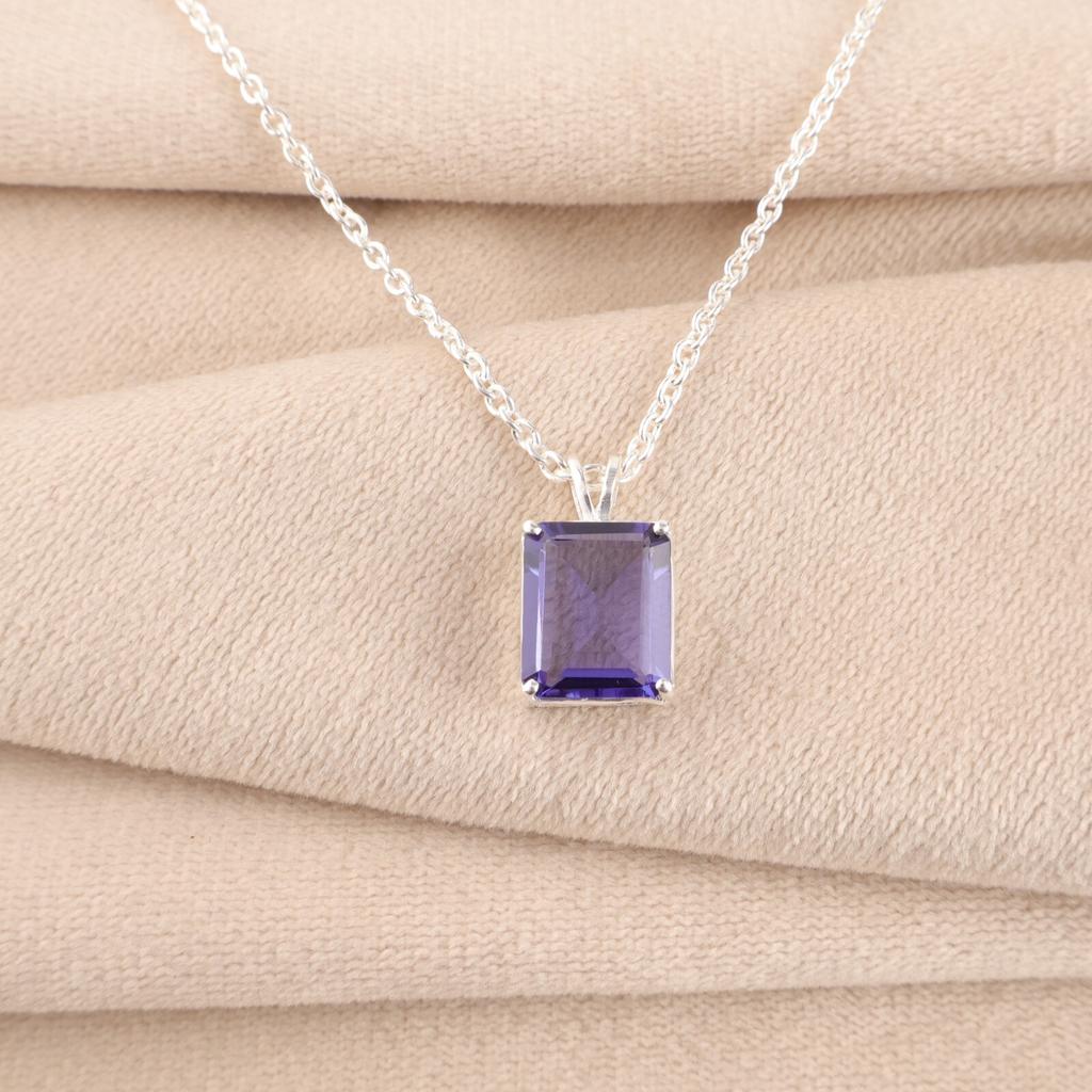 Gemma Iolite Naturale Argento Sterling 925 Gioiello Ciondolo 0,69" Regalo per Donne PP-58-9