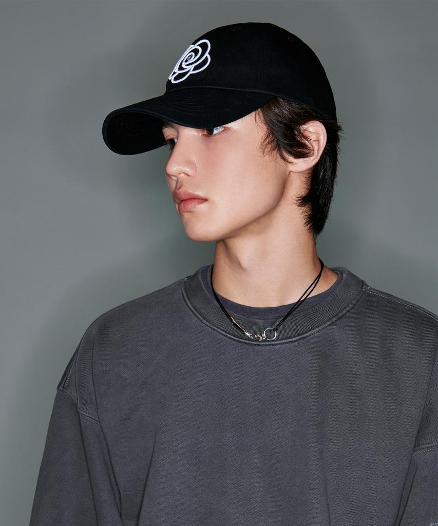 ATTENTIONROW Big Flower Logo Embroidered Ball Cap (Black)