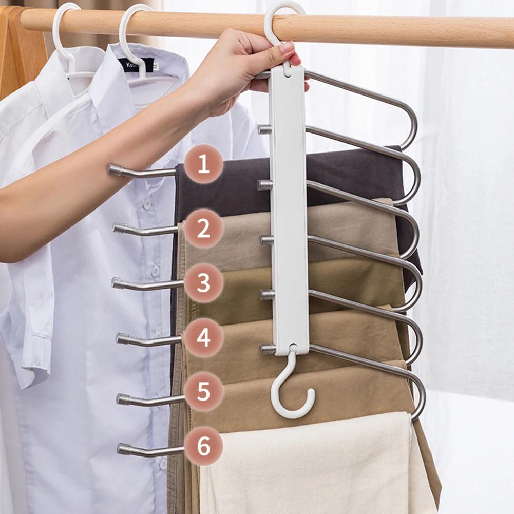 Space Saving 6 Tier Pants Hangers,Anti-Slip Stainless Steel Closet Organizer for Adults Kids,Home Wardrobe Storage Trouser Racks