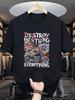 Mens Destruction of Fate Motorcycle Graphic Tshirt Black Bold Destruction of Everything Printing and Motorcycle Engine Design